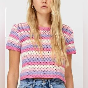 NOUVEAU MONDE CROCHET STRIPED CROP TEE